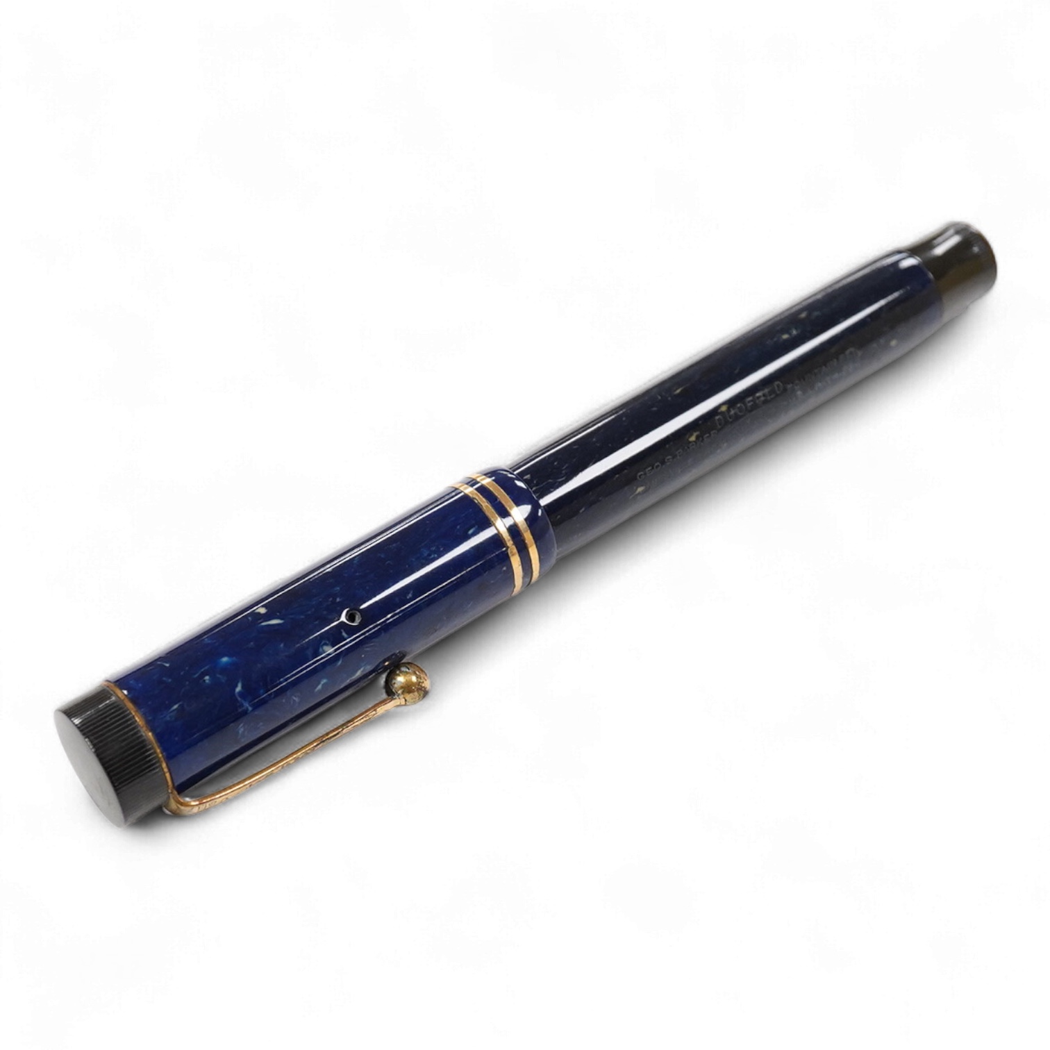 A Parker Snr Duofold Lucky Curve fountain pen in lapis blue